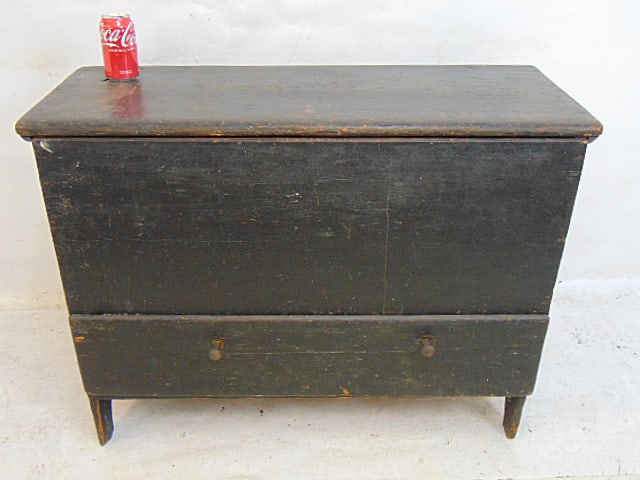 Antique blanket chest in black paint, single drawer in base, chest is 39" wide, 15.5" deep, height (1 of 14)