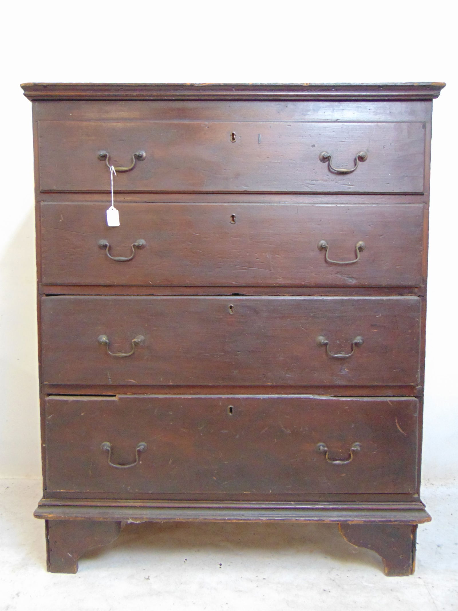 Period lift top blanket chest, two drawer base, fake top two drawers, bracket feet, chest is 37.75" (1 of 7)