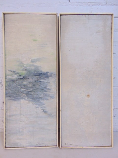 Pair paintings, abstract, water, signed A. (Groot ??) oil on wood panel, 30.5" by 12.25"(includes (1 of 10)