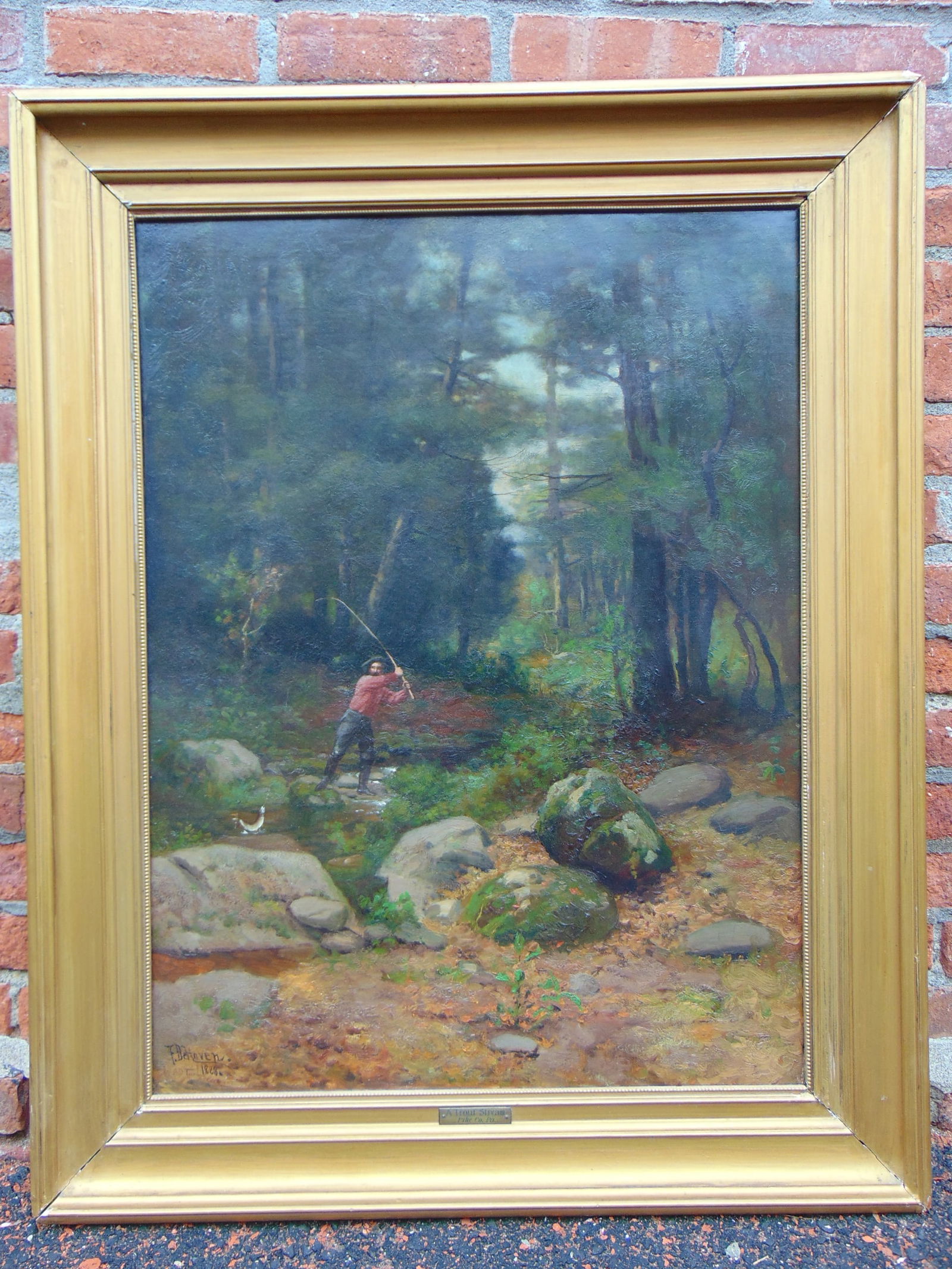 Painting, "A Trout Stream", signed F. DeHaven (& A.D. Turner), oil on canvas, "A Trout Stream, Pike (1 of 8)