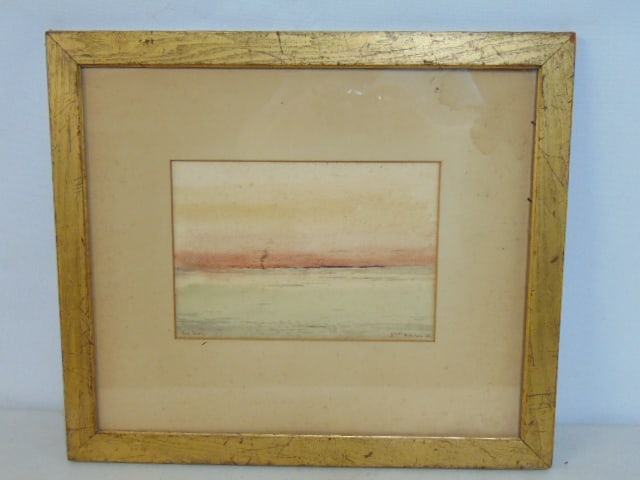 Painting, "Sunset Appledore '88", signed Ross Turner, watercolor, gilt framed, has water stain upper (1 of 4)