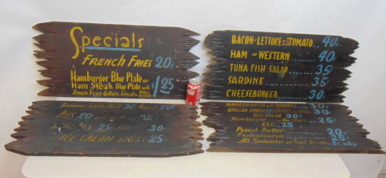 4 rustic menu signs, French Fries, Burgers, Tuna, Ham, more, each sign is 13.75" by 29.5" (1 of 6)