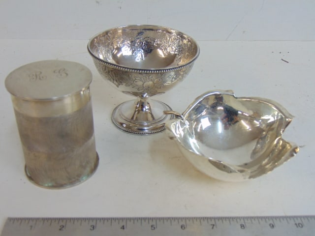 Silver lot, Gucci lidded canister, Black Starr & Gorham leaf shaped bowl & hallmarked silver footed (1 of 7)