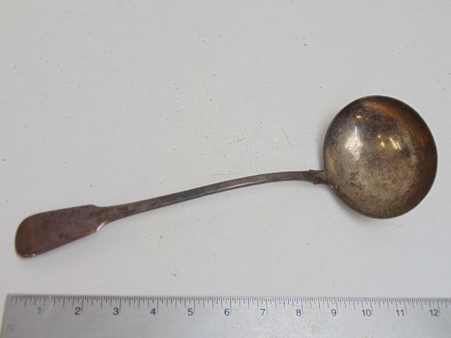 Georgian silver ladle, 12.25" long, 6 troy, hallmarked (1 of 4)