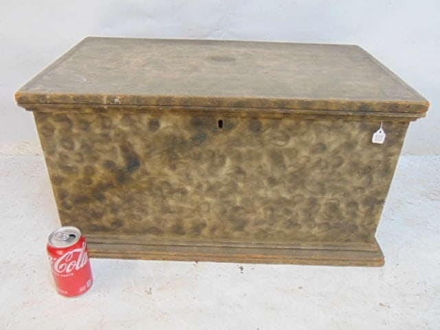 Paint decorated pine box, sponge painted (?), box is 27" by 15.5", height is 14.25" (1 of 4)