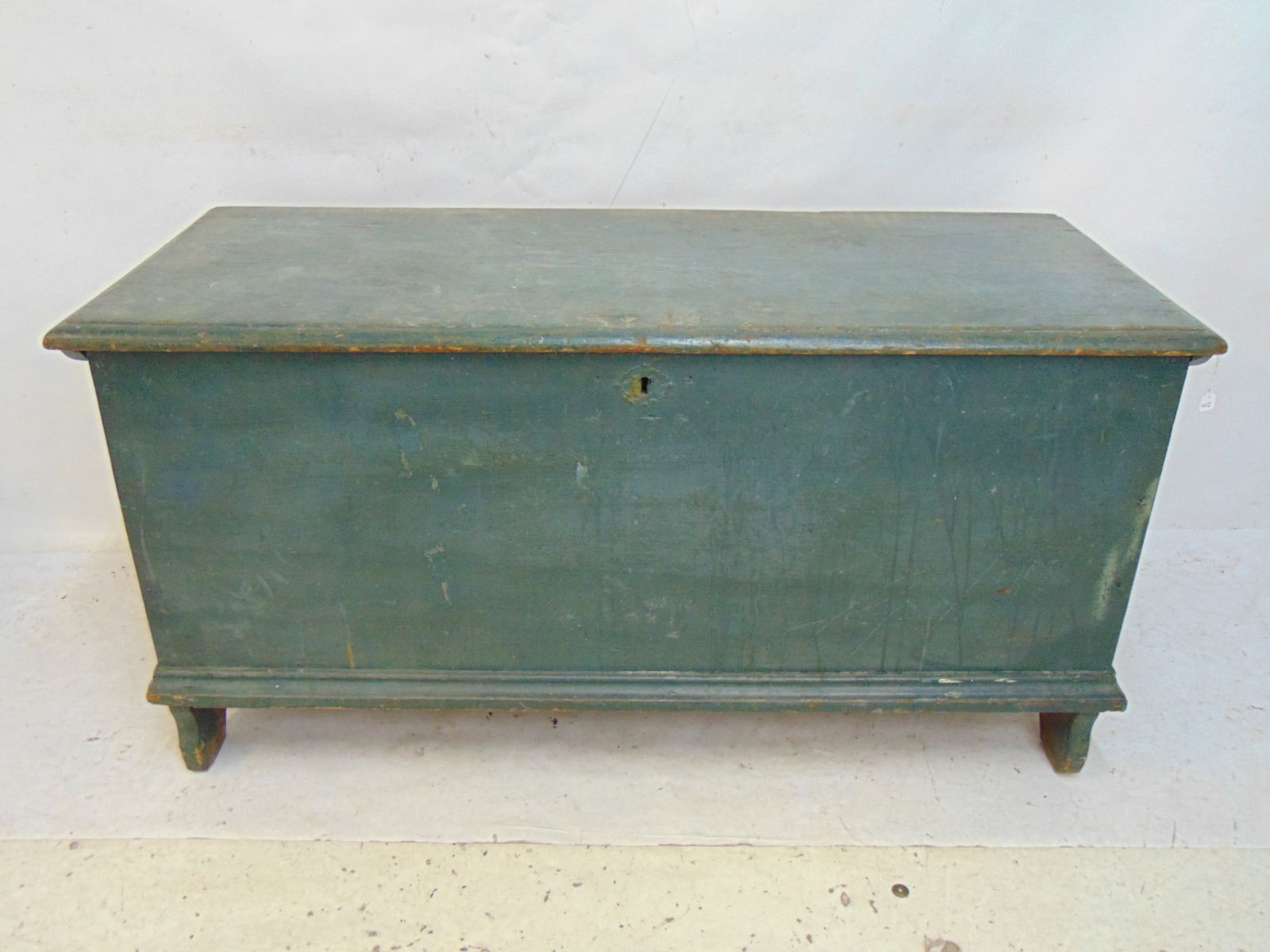 Country pine blanket chest in original blue paint, box is 48" wide, 19.25" deep, height is 24.75" (1 of 9)