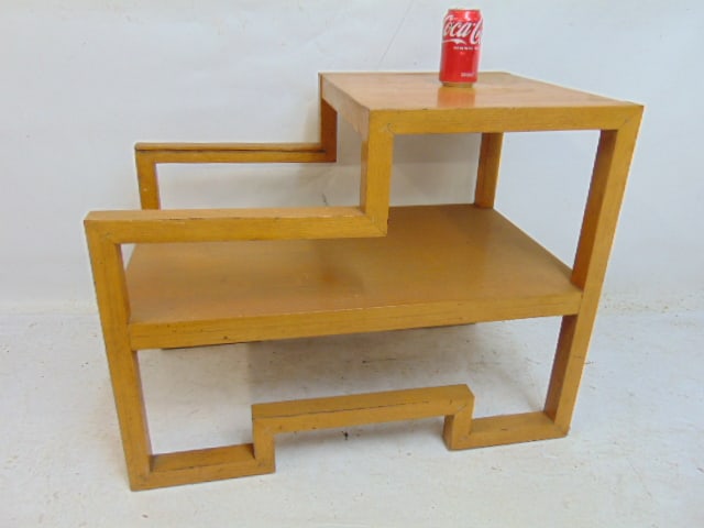 Mid Century step back stand, glass missing, stand is 18" wide, 30" long, 23.75" tall.: Mid Century step back stand, glass missing, stand is 18" wide, 30" long, 23.75" tall.