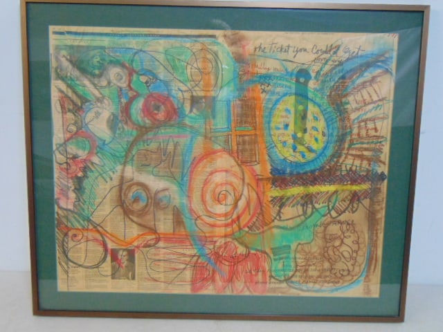 Mixed media, theater drawings & text on New York Times page, November 2002, artist unknown, 25.5" by (1 of 6)