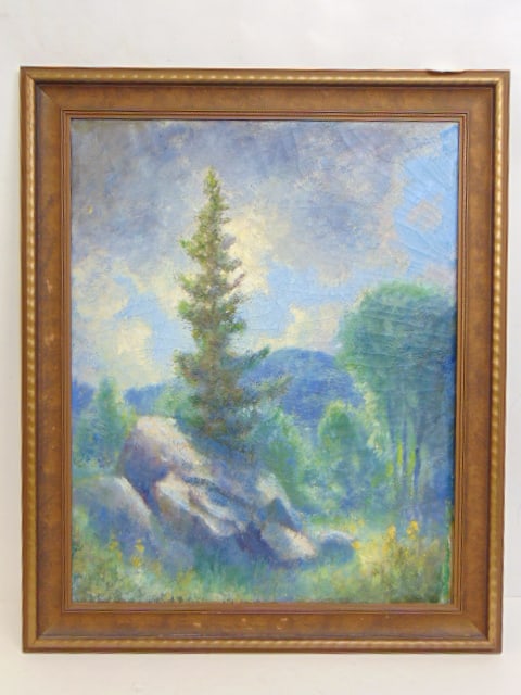Painting, landscape with trees, unsigned, oil on canvas, canvas is 25" by 20", framed size is 29.5" (1 of 4)