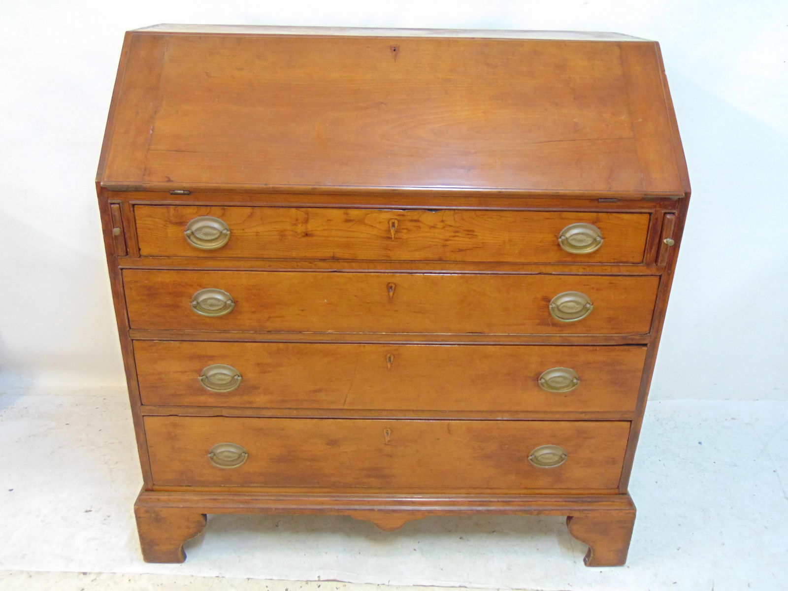 Antique cherry slant front desk, 4 drawers, with decorative interior center drawer, desk is 43.75" (1 of 6)