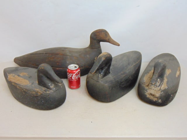 4 large painted wood decoys, largest decoy is 26" long, smallest decoy is 16.5" long. (1 of 5)
