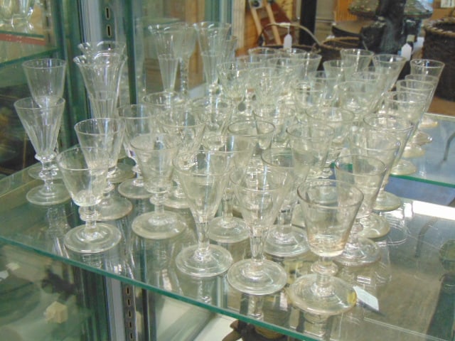 Collection of syllabub stemware, various sizes, includes 23 stems, sizes vary from 3.75" to 6 1/8" (1 of 5)