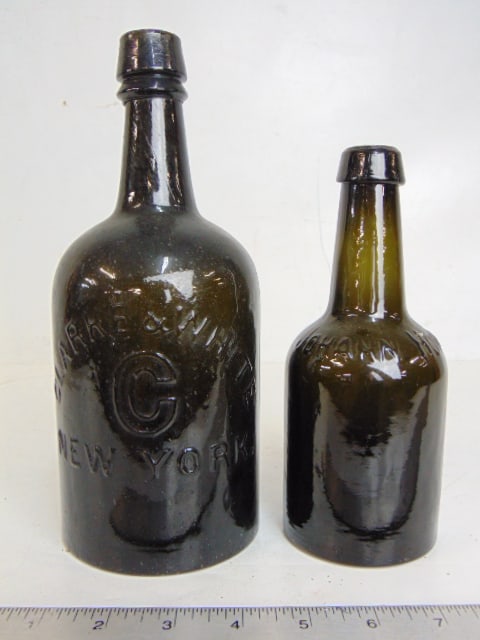 2 antique glass bottles, Clarke & White, New York, height is 9.25" & Johann Hoff, 7.25", both good (1 of 4)