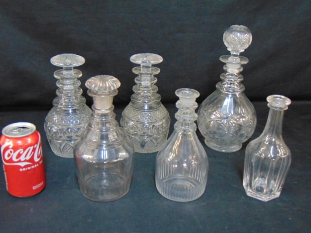 Lot 6 early crystal decanters, including matching pair, 4 with stoppers (including the pair), height (1 of 9)