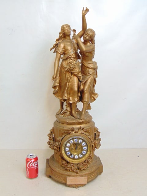 Mantle clock with large statue, "Presented to Beacon Engine and Hose Co.1, Matteawan NY, May 29 '90, (1 of 7)