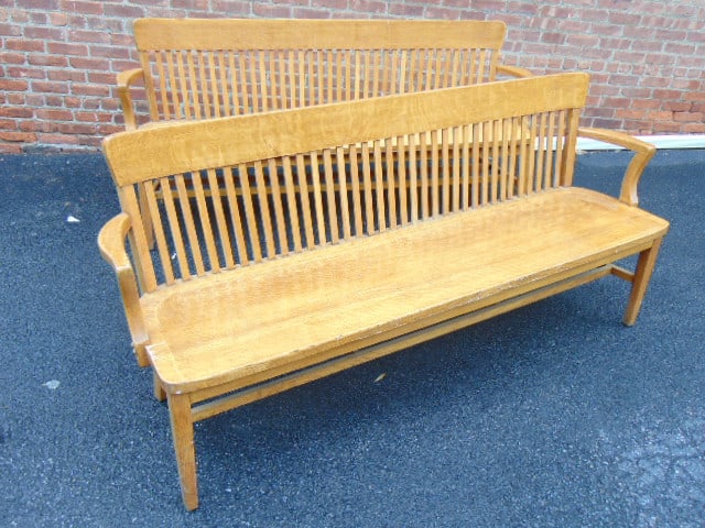 2 oak hall benches, from Beacon Engine, historic Beacon Firehouse on East Main Street, few spindles (1 of 6)