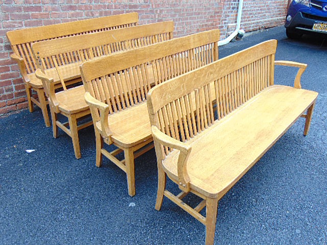 4 oak hall benches, from Beacon Engine, historic Beacon Firehouse on East Main Street, with various (1 of 6)