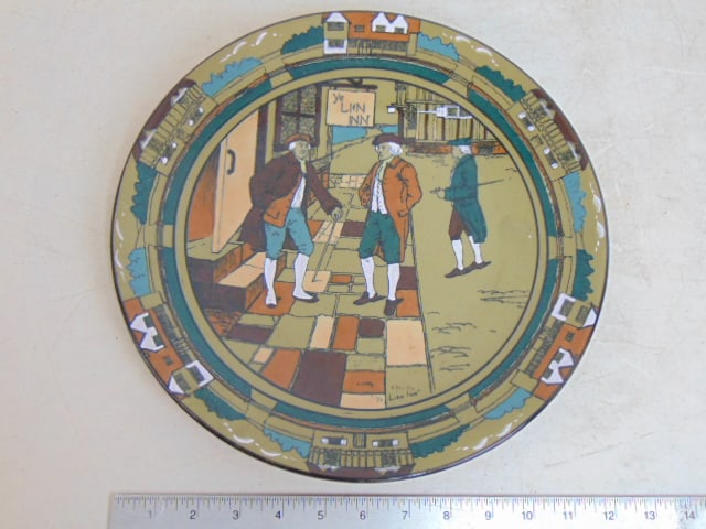 Buffalo Pottery Deldare Ware charger, "Ye Lion Inn", signed S.Rowley, 1909, 12 1/8", good condition. (1 of 4)