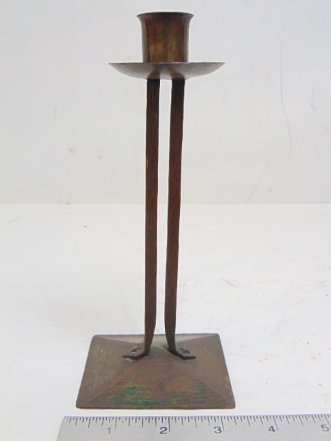 Small Roycroft arts & crafts copper candle holder, height is 7 5/8" (1 of 4)