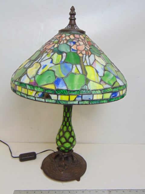 Leaded base table lamp with leaded shade, lamp is 25.5" tall, shade diameter is 16.5", 6 sockets (1 of 9)