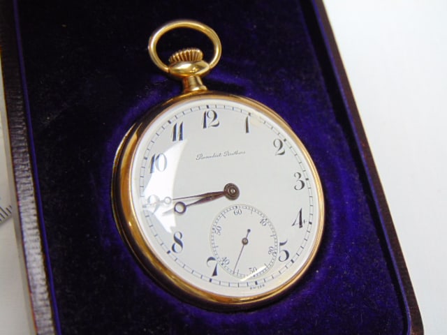 18kt Gold pocket watch, Benedict Brothers 21 jewels, 8 adjustments, 23614G, Agassiz W. co. Swiss, (1 of 7)