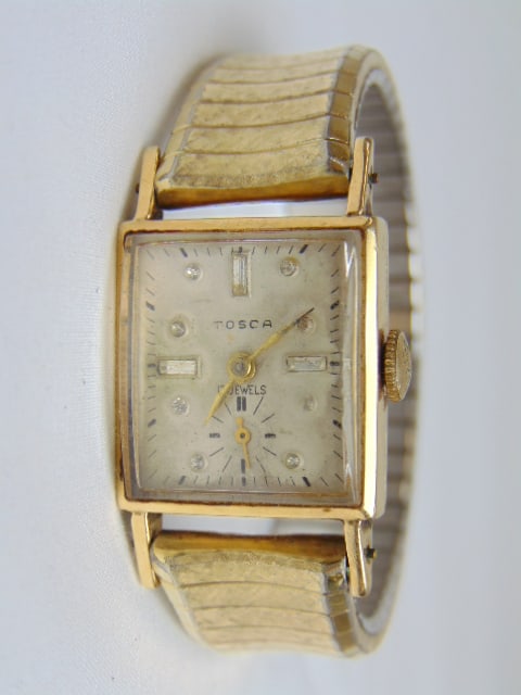 Jewelry. Vintage Tosca men's 14kt wristwatch, face is 14k with hallmark, band is not gold, 46 grams (1 of 3)