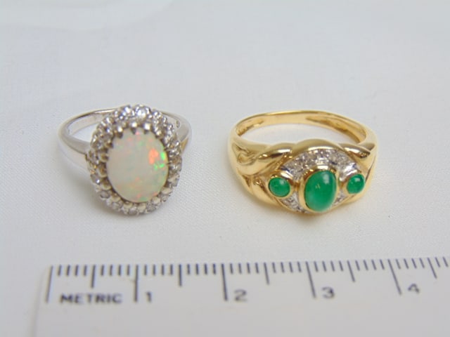 Jewelry. (2) 14kt gold rings to include 14k white gold diamond opal 4 grams size 4 1/2 & cabochon (1 of 5)