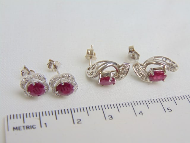 Jewelry. (2) pairs 14kt diamond & rubies earrings both in white gold total weight 5 grams (1 of 3)