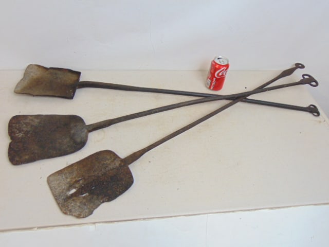 3 large early wrought iron ash shovels, fireplace tools, 42" long (1 of 4)