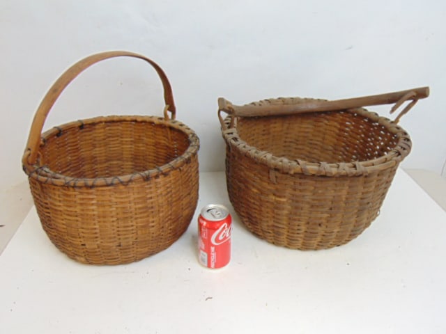 2 swing arm baskets, round basket, 13.25" & 15.5" in diameter, large basket has loose handle. (1 of 9)