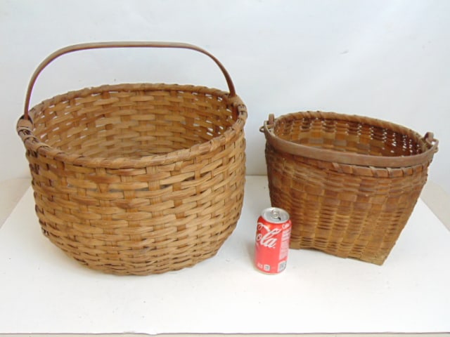 2 baskets, large round basket with handle & smaller basket with swing handle, large basket is 17.5" (1 of 7)