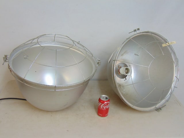 2 large industrial style aluminum spotlights with safety covers, 19" in diameter, 16.5" deep (1 of 4)