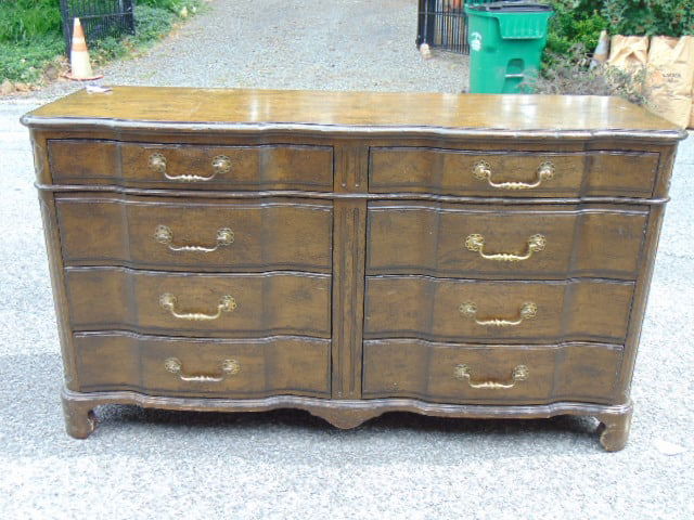 John Widdicomb double chest, 8 drawers, brass pulls, shabby chic, chest is 63.5" by 20.75", height (1 of 5)
