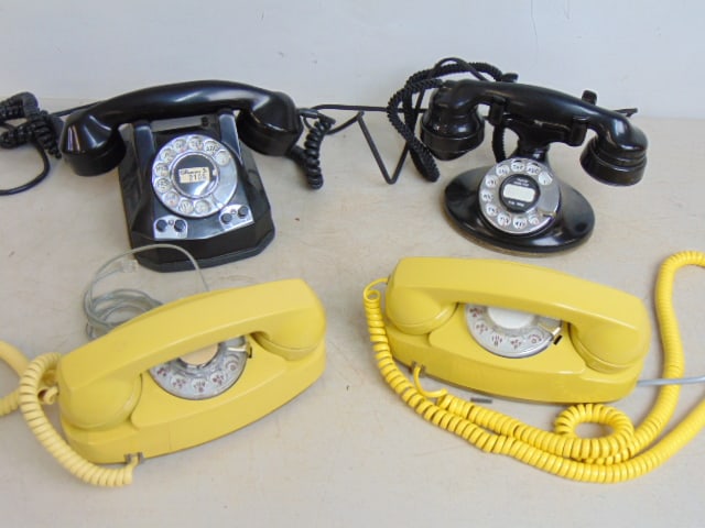 4 vintage rotary telephones, to include American 1938?s 2-line art deco Bakelite and Chrome (1 of 7)