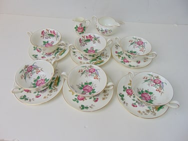 6 Wedgewood cups and saucers plus 2 creamers, Charnwood pattern, one creamer is Devon Sprays, good c