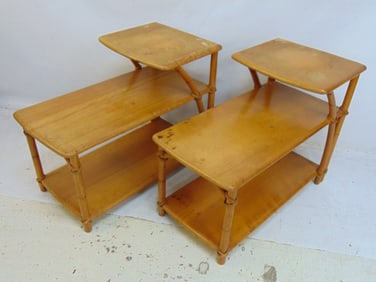 Pair Heywood Wakefield step back side tables or nightstands, stands are 29" by 15.5", height is 22.5