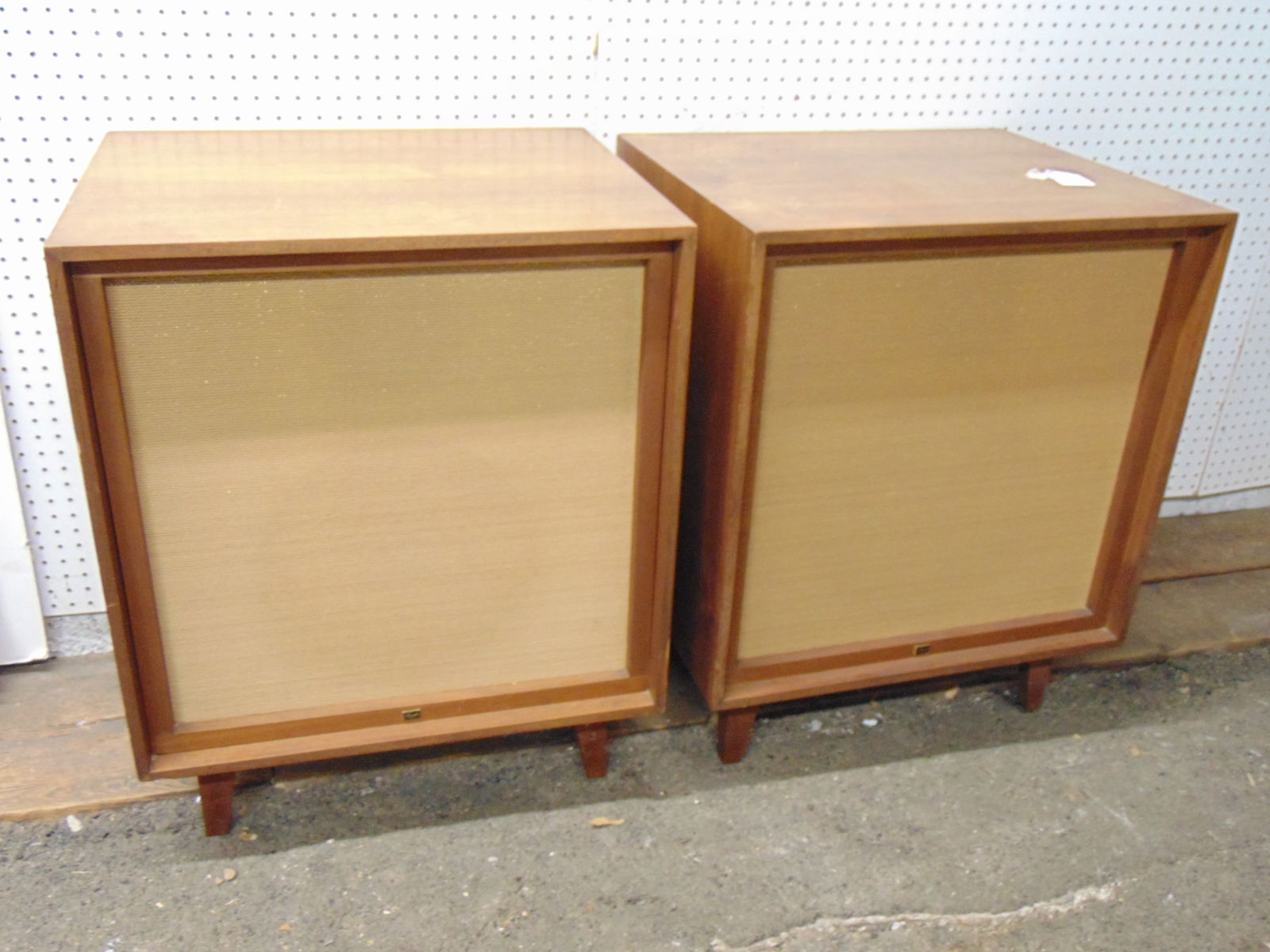 Pair Mid Century speakers by Bozak, model B302A, wood grain cabinets, each speaker is 24" wide, 20" (1 of 4)
