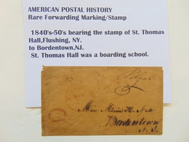 American Postal History, rare forwarding Marking/Stamp, 1840's-5-'s bearing the stamp of St Thomas