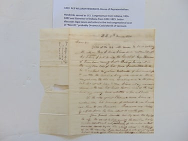 1820 Autograph, Letter, Signed, (ALS), William Hendricks-House of representatives, served as US