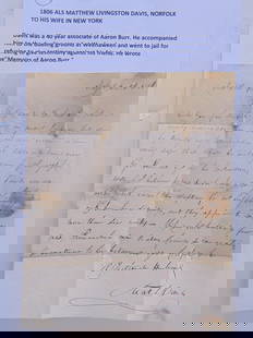 Matthew Livingston Davis, Norfolk to his wife in New York, Davis was a 40 year associate of Aaron: Matthew Livingston Davis, Norfolk to his wife in New York, Davis was a 40 year associate of Aaron Burr, he wrote "The memoirs of Aaron Burr"