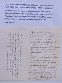 1895 Autograph, Letter, Signed, (ALS), to and from Abraham Oakey Hall, mayor of New York City