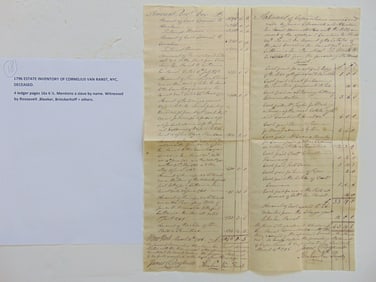1796 Estate Inventory of Cornelius van Rants, NYC, deceased, 4 ledger pages mentions a slave by