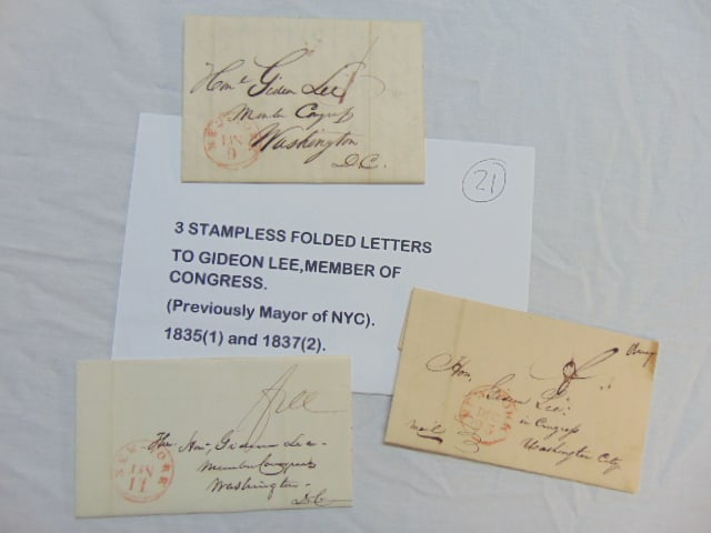 Lot 3 stampless folded letters to Gideon Lee, member of congress, was previously mayor of NYC, 2 are (1 of 4)