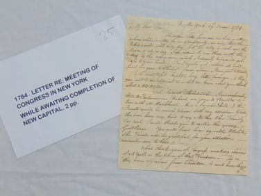 Letter dated 1784 re: meeting of Congress in New York while awaiting completion of new Capital, ex
