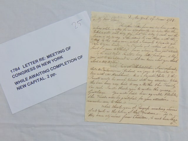 Letter dated 1784 re: meeting of Congress in New York while awaiting completion of new Capital, ex (1 of 5)
