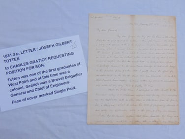 1831 3 page letter, Joseph Gilbert Totten to Charles Gratiot requesting position for son.