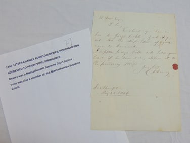 1846 letter, Charles Augustus Dewey, Northampton, addressed to Henry Vose, Springfield, Dewey was a
