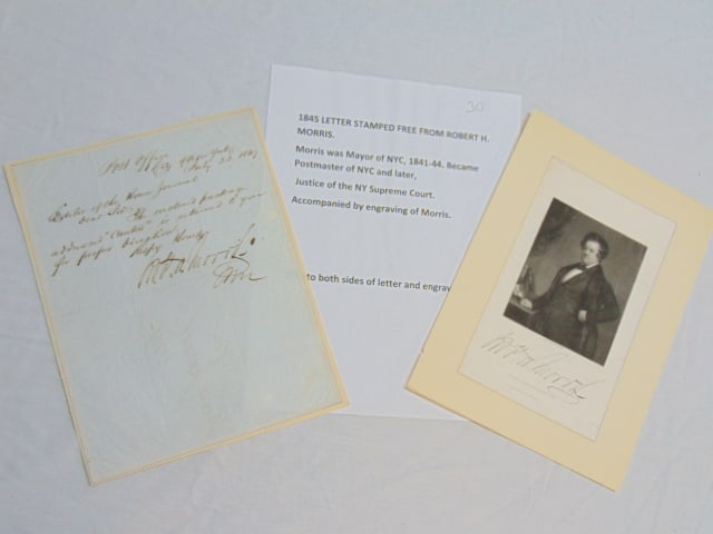 1845 Letter stamped free from Robert H. Morris, Morris was Mayor of New York City, 1841-1844, later (1 of 5)