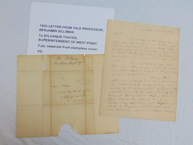 1825 letter from Yale professor Benjamin Silliman to Sylvanus Thayer, superintendent of West Point