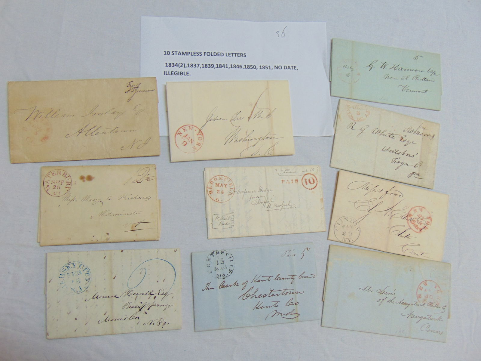 10 stampless folded letters, dates range from 1843 to 18451, includes typed letter discussing the (1 of 10)